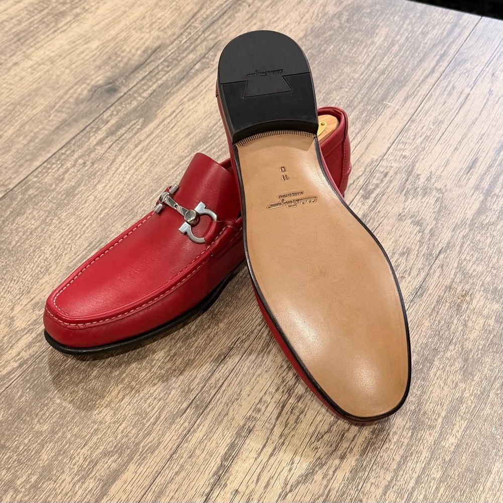 Like NEW Salvatore Ferragamo Red Leather Bit Loafers - Men's - Picture 2 of 5